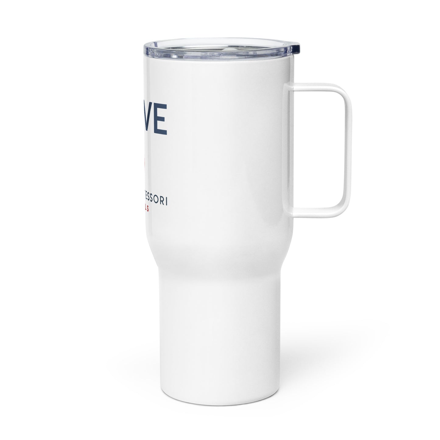 I Love Apple Montessori Schools Travel mug with a handle