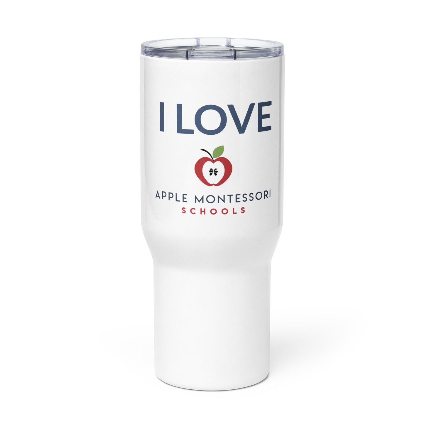 I Love Apple Montessori Schools Travel mug with a handle